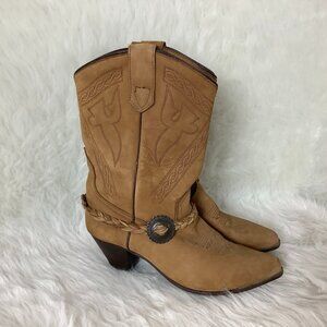 Oak Tree Farms Brown Nubuck Embroidered Concho Braided Tassel Cowboy Boots 11